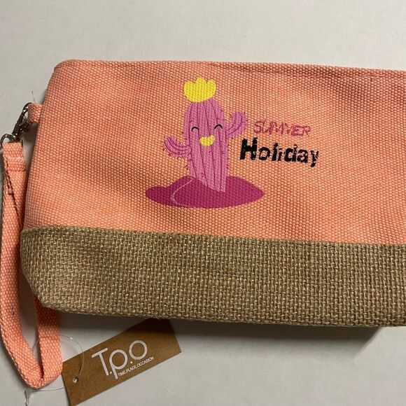 CANVAS LIKE COSMETIC BAG IN CORAL - Picture 1 of 5